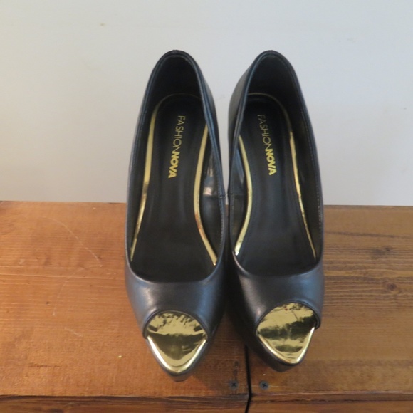 Platform Wedge with Gold Open Toe - Picture 2 of 3